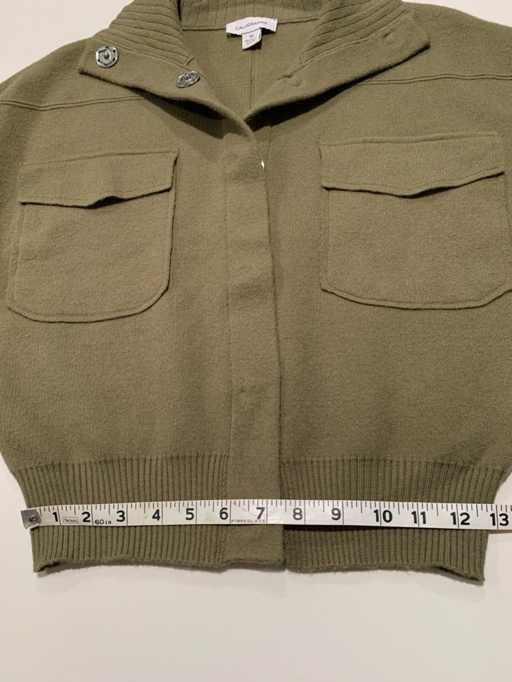 Calligraphie Anthropologie Knit Sweater Bomber Utility Jacket, Olive Green, XS - Picture 10 of 11